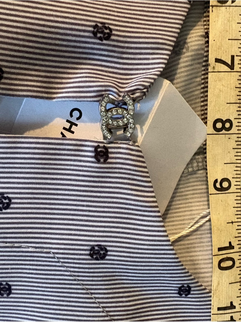 CHANEL Light Blue & White Striped Cropped Jacket with CC Clasp 24 P - Picture 4 of 9